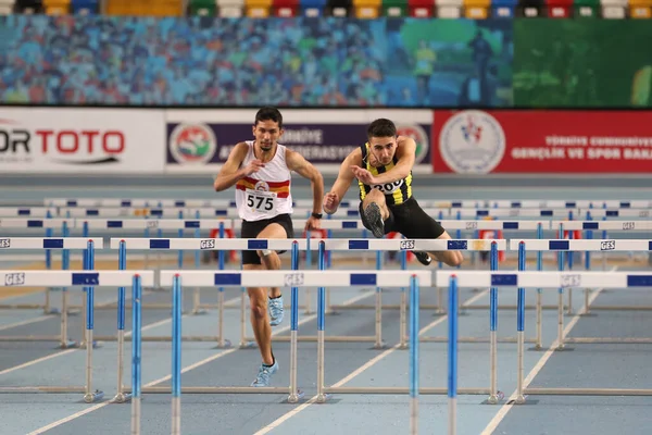 Istanbul Turkey February 2020 Athletes Running Metres Hurdles Turkish Indoor — Stockfoto