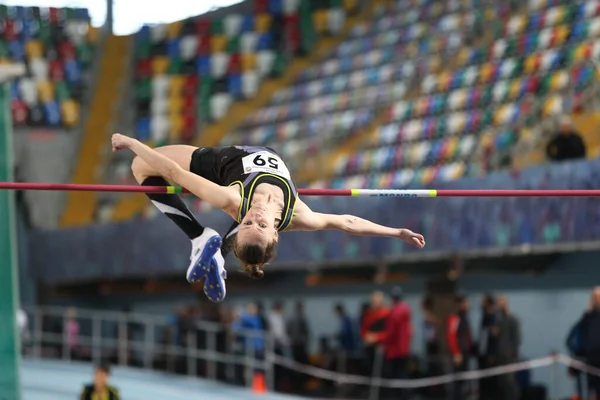 Istanbul Turquía Febrero 2020 Atleta Indefinido Saltando Alto Durante Campeonato — Foto de Stock