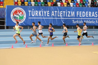 ISTANBUL, TURKEY - FEBRUARY 02, 2020: Athletes running during Turkish Indoor Athletics Championships