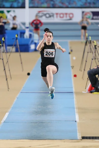 Istanbul Turquía Febrero 2020 Atleta Indefinido Saltando Triple Durante Campeonato —  Fotos de Stock