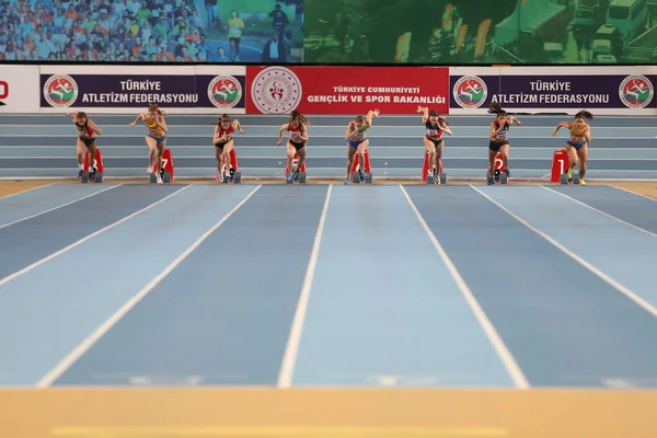 Istanbul Turkije Februari 2020 Atleten Meter Hardlopen Tijdens Balkan U20 — Stockfoto