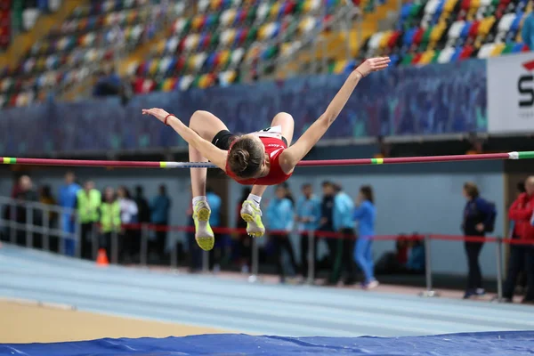 Istanbul Turquía Febrero 2020 Atleta Indefinido Saltando Alto Durante Campeonato —  Fotos de Stock