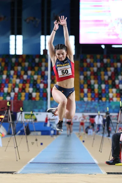 Istanbul Turquia Fevereiro 2020 Atleta Indefinido Salto Distância Durante Campeonato — Fotografia de Stock