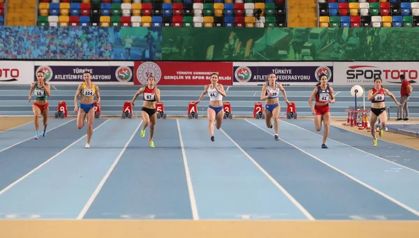 Istanbul Turkey February 2020 Athletes Running Metres Balkan Athletics Indoor — Stock Photo, Image