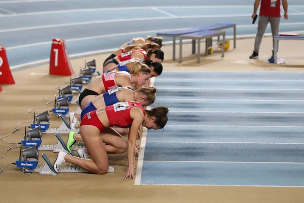 Istanbul Türkei Februar 2020 Leichtathleten Laufen Meter Hürden Bei Leichtathletik — Stockfoto