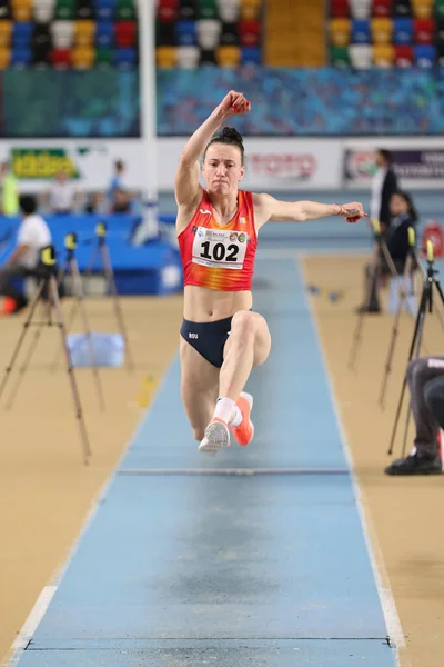 Istanbul Turquia Fevereiro 2020 Atleta Indefinido Triplo Salto Durante Campeonato — Fotografia de Stock