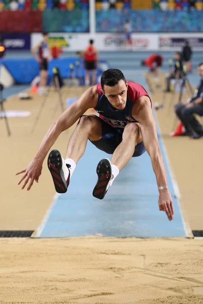 Istanbul Turkey February 2020 Undefined Athlete Triple Jumping Balkan Athletics — Stock Photo, Image