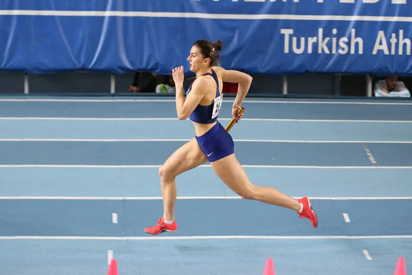 Istanbul Turquia Fevereiro 2020 Atleta Indefinido Correndo 4X400 Corrida Revezamento — Fotografia de Stock