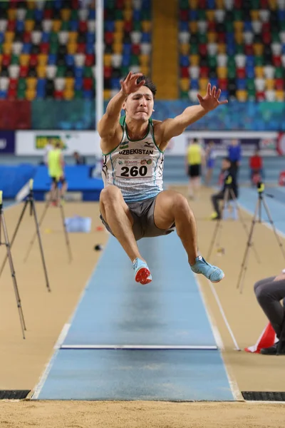 Istanbul Turquia Fevereiro 2020 Atleta Indefinido Salto Distância Durante Campeonato — Fotografia de Stock