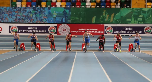 Istanbul Turkey Luty 2020 Sportowcy Biegający Metrów Podczas Istanbul Athletics — Zdjęcie stockowe