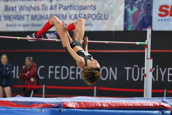 Istanbul Turquia Fevereiro 2020 Atleta Indefinido Salto Altura Durante Ruhi — Fotografia de Stock