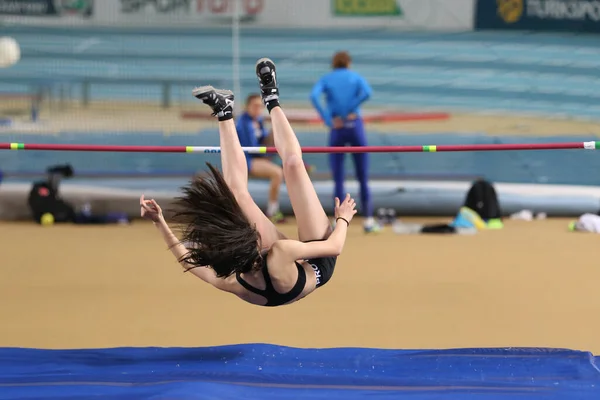 Istanbul Turquía Febrero 2020 Atleta Indefinido Saltando Alto Durante Salto — Foto de Stock