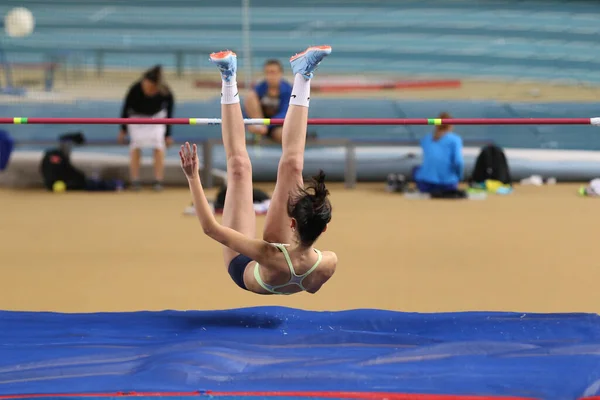 Istanbul Turquia Fevereiro 2020 Atleta Indefinido Salto Altura Durante Ruhi — Fotografia de Stock