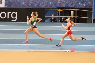İSTANBUL, TURKEY - 07 Mart 2020: Uluslararası U18 Salon Atletizm Maçı sırasında koşan sporcular