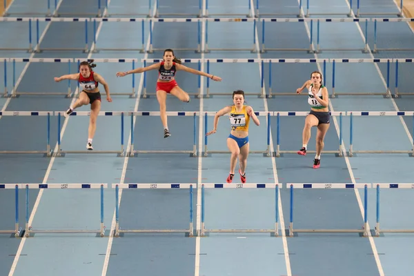 Istanbul Turkey March 2020 Athletes Running Metres Hurdles International U18 — Stock Photo, Image