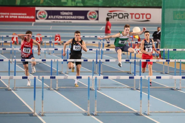 Istanbul Türkei März 2020 Leichtathleten Laufen Meter Hürden Beim Internationalen — Stockfoto