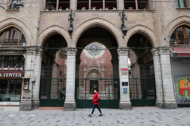 ISTANBUL, TURKEY - MAY 13, 2020: Church of St. Anthony of Padua is closed in Istiklal Avenue during Coronavirus Pandemic clipart