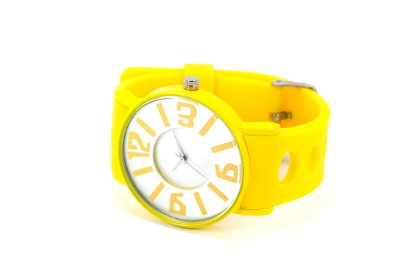 Relógio Pulso Silicone Amarelo Com Grandes Números — Fotografia de Stock