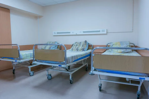 Empty beds in a hospital room. The hospital is ready to receive patients