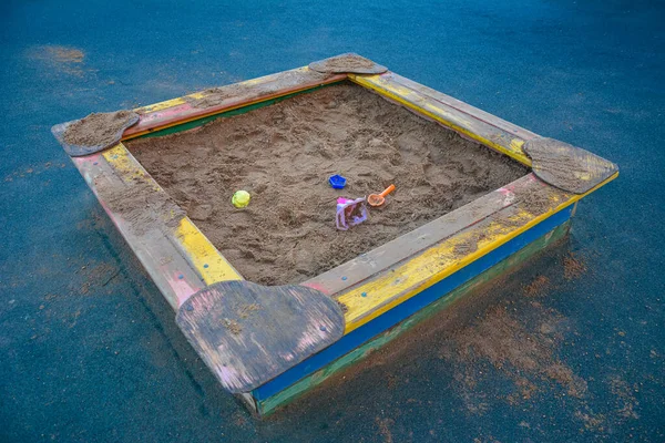 Caja Arena Con Juguetes Parque Infantil Copiar Espacio Para Texto — Foto de Stock