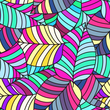 Vektör yaprak ile sorunsuz doku. Sonsuz arka plan. Renkli seamless modeli. Vektör zemin. Parlak desen. Yaz şablonu. Kullanım için duvar kağıdı, desen dolgularını, web sayfası arka planı