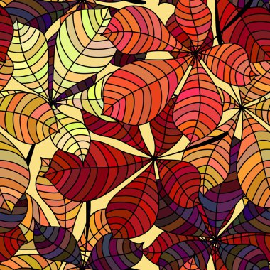 Renkli sonbahar yaprakları ile sorunsuz arka plan. Yinelenen doku çiçek motifi. Vektör çizim.