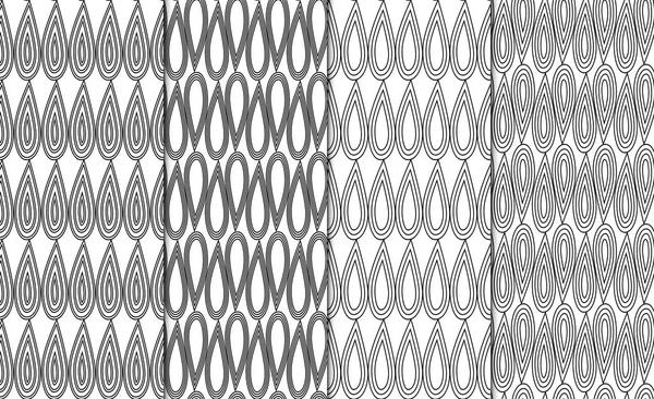 単純な輪郭を描かれた幾何学的なパターンのセットです。線形のミニマルな背景セット。ドロップをモチーフにした 4 繰り返しテクスチャ. — ストックベクタ
