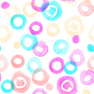 El ile sorunsuz vektör desen suluboya daire çizilmiş. Naive arka plan noktalar ile. Vektör sorunsuz arka plan.