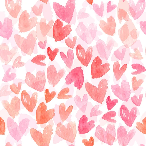 Seamless vector pattern with hand drawn watercolor hearts. Romantic background with pink hearts. Vector seamless background. — Stock Vector