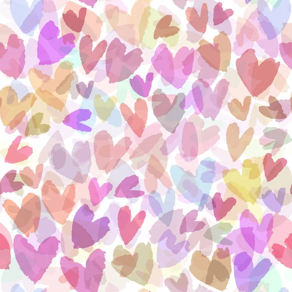 手でシームレスなベクトル パターンには、心が描かれています。ピンクの心でロマンチックな背景は。シームレスな背景のベクトル. — ストックベクタ