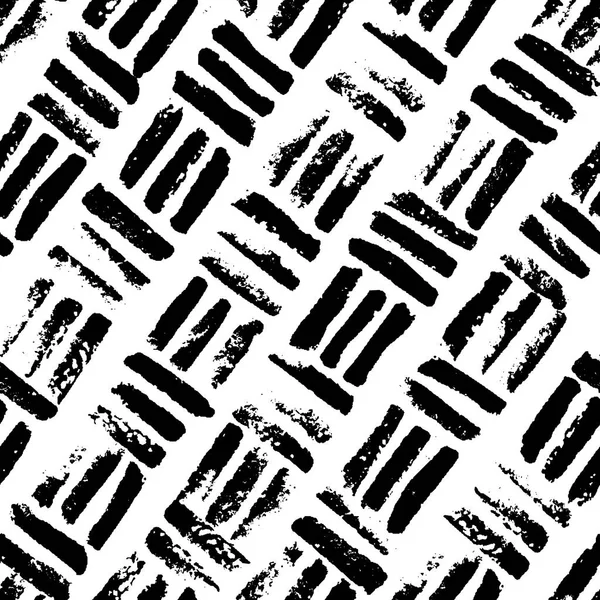 Abstract geometric seamless hand drawn pattern. Modern grunge texture. Monochrome brush painted background. — Stock Vector