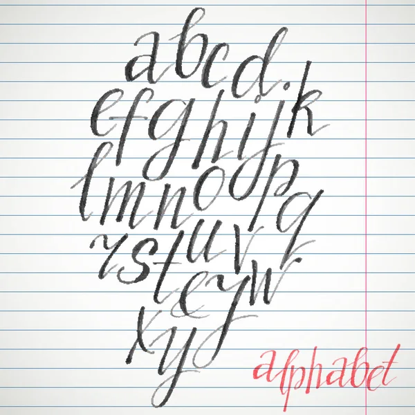 Kalligrafische lettertype. Handgeschreven alfabet in borstel stijl. Moderne script in vector. Handgemaakte dunne brieven. — Stockvector