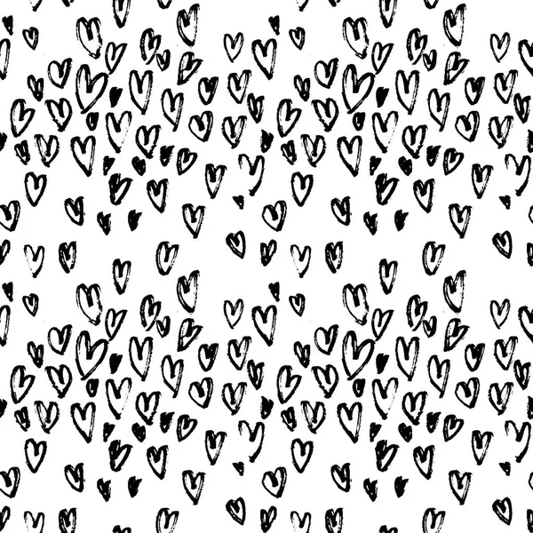 Pattern of hearts hand drawn vector sketch. Seamless heart art background hand drawn by marker or felt-tip pen drawing. Romantic symbols for love greeting valentines elements. — Stock Vector