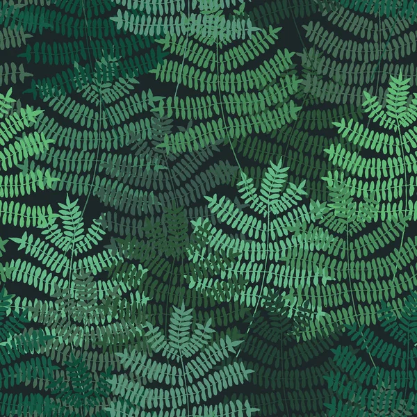 蕨类植物母题与非门绘制的模式。绿色的森林。无缝模式。矢量背景. — 图库矢量图片