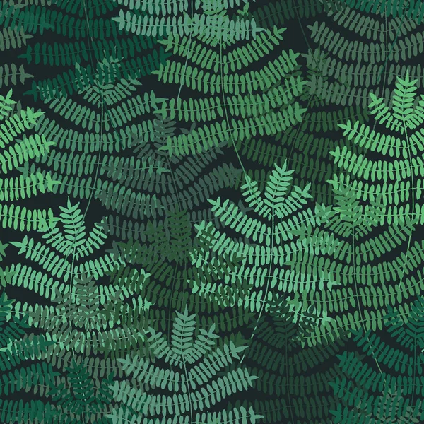 Fern motif nand drawn pattern. Green forest. Seamless pattern. Vector background. — Stock Vector