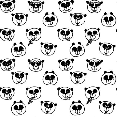 Çizilmiş panda renkli arka plan karşı karşıya. Kesintisiz çizgi film duvar kağıdı. Çocukça sorunsuz doku doodled.