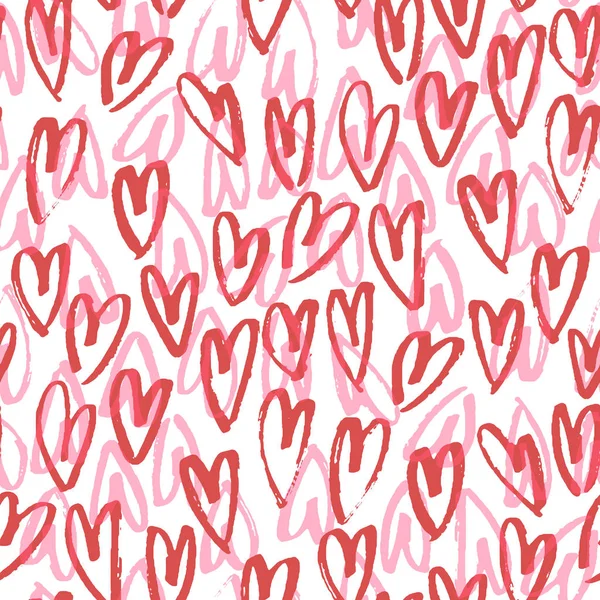 Patrón de corazones dibujado a mano dibujo vectorial. Corazón sin costuras arte fondo mano dibujado por marcador o rotulador pluma dibujo. Símbolos románticos para el amor saludando elementos de San Valentín . — Vector de stock