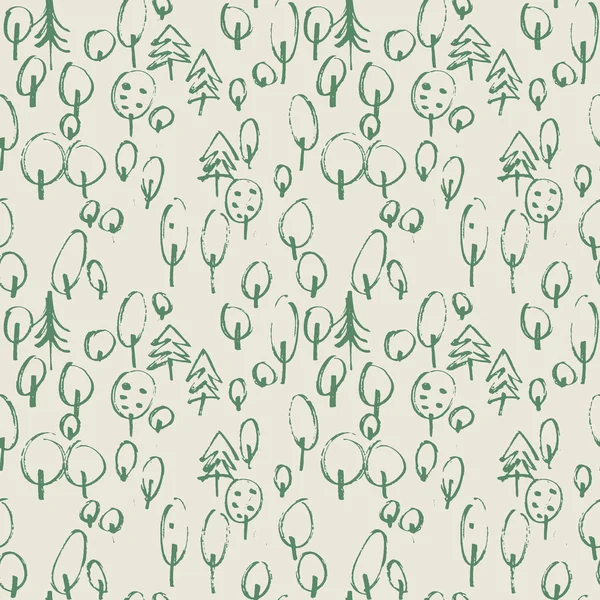 Minimalistisches, nahtloses Muster mit handgezeichneten Bäumen. stilvolles modernes Muster mit gekritzeltem Baum. Skizzenhafte Hintergründe. — Stockvektor