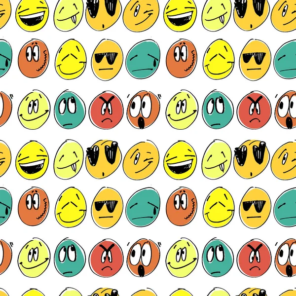 Motivo senza cuciture con emoticon colorate. Illustrazione vettoriale. Sfondo con cartoni animati segni di emozioni diverse . — Vettoriale Stock
