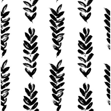 Soyut sorunsuz elle çizilmiş desen. Modern doku botanik motifi. Tek renkli fırça boyalı arka plan.