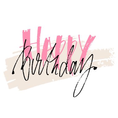 El vektör yazı çekilmiş. Mutlu doğum günü ifade parlak zemin üzerine elle. Vektör çizim. Modern hat el yazısı. Kartpostallar, posterler, baskılar, tebrik kartları için yazıt.