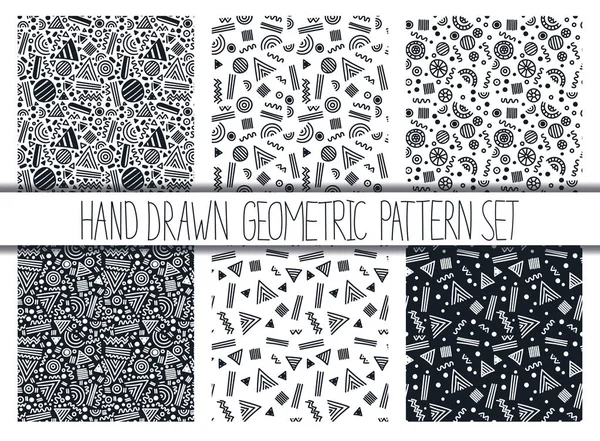 Vektör Dikişsiz desen set. Soyut geometrik şekiller ve çizgiler ile arka planlar. 80s 90s memphis tarzı tasarım koleksiyonu. Duvar kağıdı, kumaş tasarım, kumaş, kağıt, kapak, tekstil.