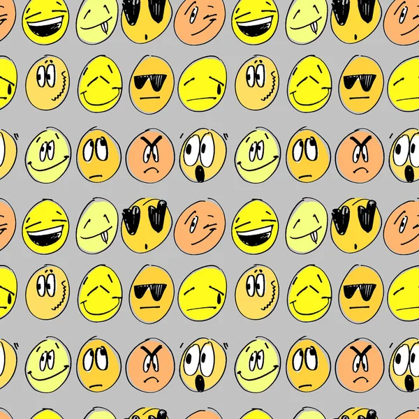 Nahtloses Muster mit bunten Emoticons. Vektorillustration. Hintergrund mit Cartoon-Zeichen verschiedener Emotionen. — Stockvektor