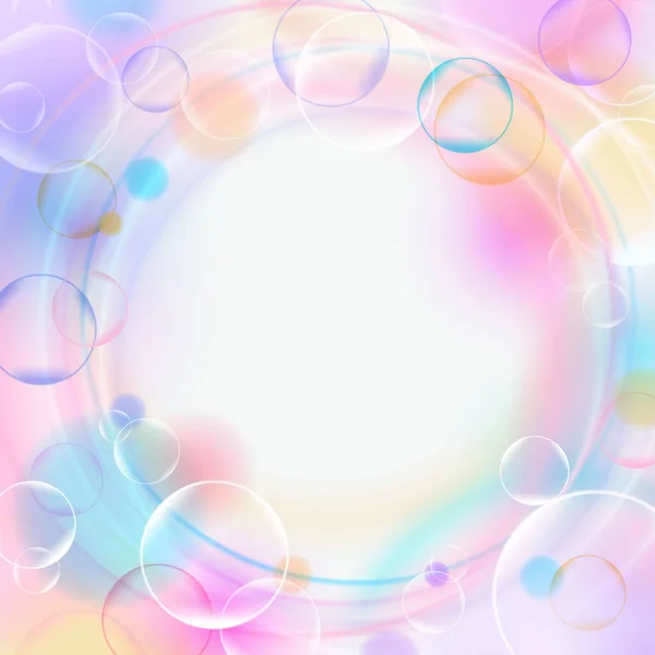 Kleurrijke achtergrond met bubbels, verlichting, cirkels en lege ruimte. Pastel kleur achtergrond. Vectorillustratie. — Stockvector