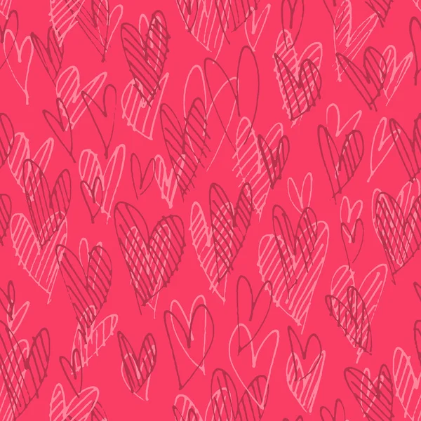 Pattern with hand drawn hearts. Sketchy background. Seamless hand drawn by thin liner background. Romantic symbols for love greeting valentines elements. — Stock Vector