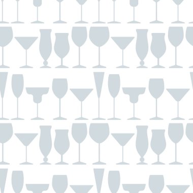 Soyut renkli kokteyl ve şarap cam seamless modeli. Menü, parti, alkollü içecekler, kutlama tatil, şarap listesi bar kavramı için. Yaratıcı düz tasarım. Vektör arka plan ile içecek gözlük.