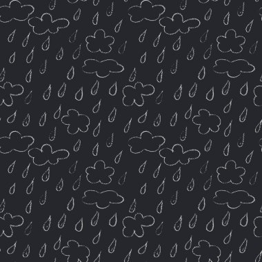 Elle çizilmiş seamless modeli. Naive mum boya arka plan çizilmiş. Tebeşir tahtası stil vektör zemin tekrarlanan motifi ile. Bulutlar ve yağmur damlaları desen.