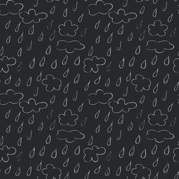 Patrón sin costura dibujado a mano. Crayón ingenuo dibujado fondo abstracto. Fondo vectorial de estilo pizarra con motivo repetido. Patrón de nubes y gotas de lluvia . — Vector de stock