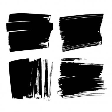 Elle çizilmiş fırça darbeleri ve lekeleri vektör kümesi. Arka plan tek renk tek renkli sanatsal elle çizilmiş.