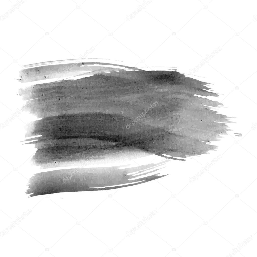 Vector hand drawn watercolor brush stain. Grayscale painted stroke. Painted by brush watercolor stain. Monochrome artistic backdrop.